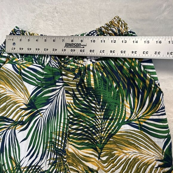 Tahari Women Tropical Leaf Print Linen Blend Elastic Waist Wide Leg Pants Medium - Picture 6 of 10